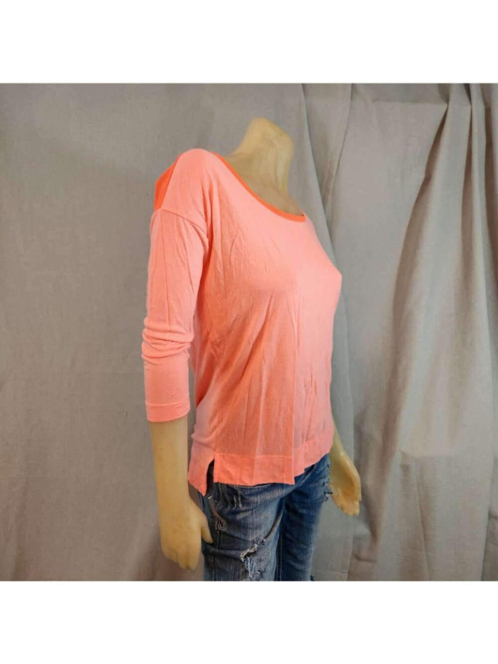GAP Peach Orange Accent Boat Nck 3/4 Slv Blouse Shirt Top Womens XS XSMALL USED - Picture 4 of 5